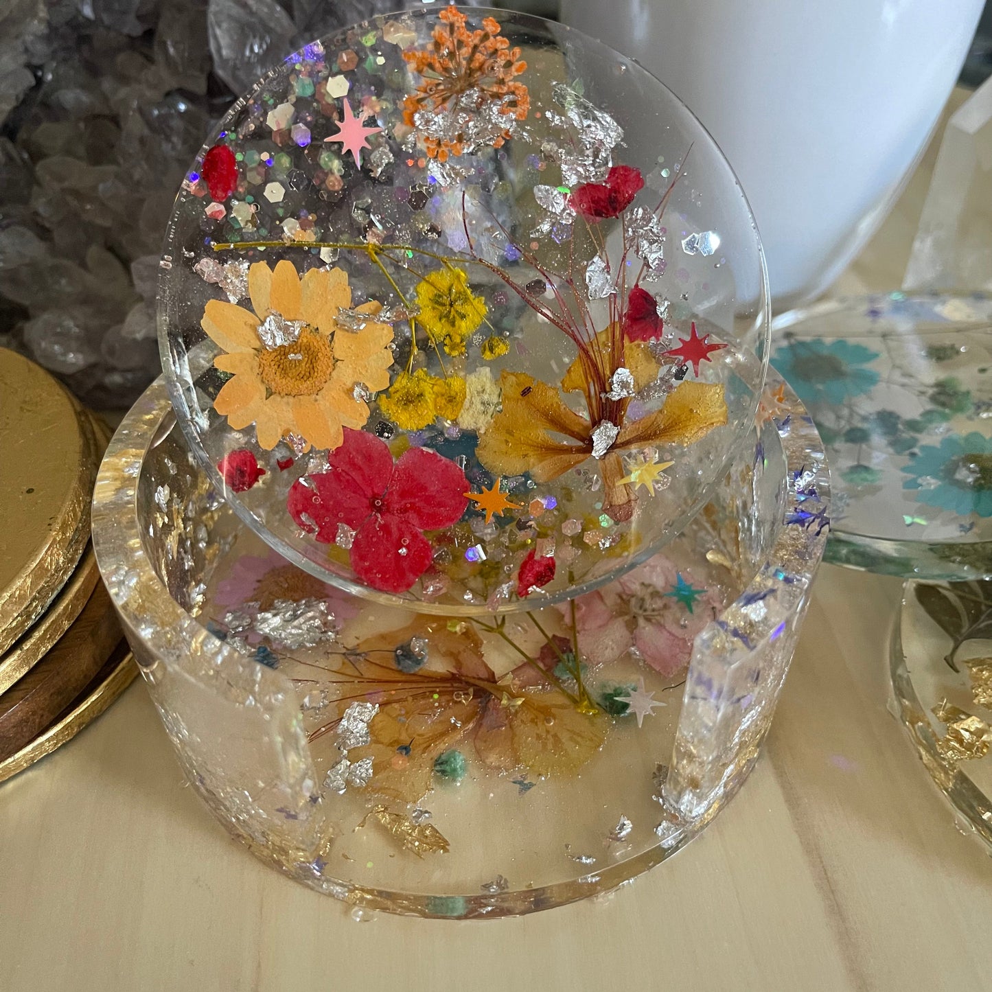 Flower Resin Coaster Class - pressed flowers- Tuesday 4/16 @ 6pm