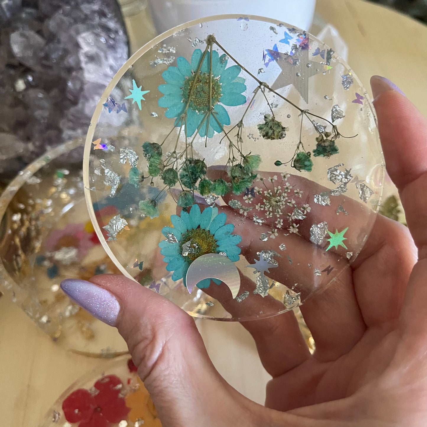 Flower Resin Coaster Class - pressed flowers- Tuesday 4/16 @ 6pm