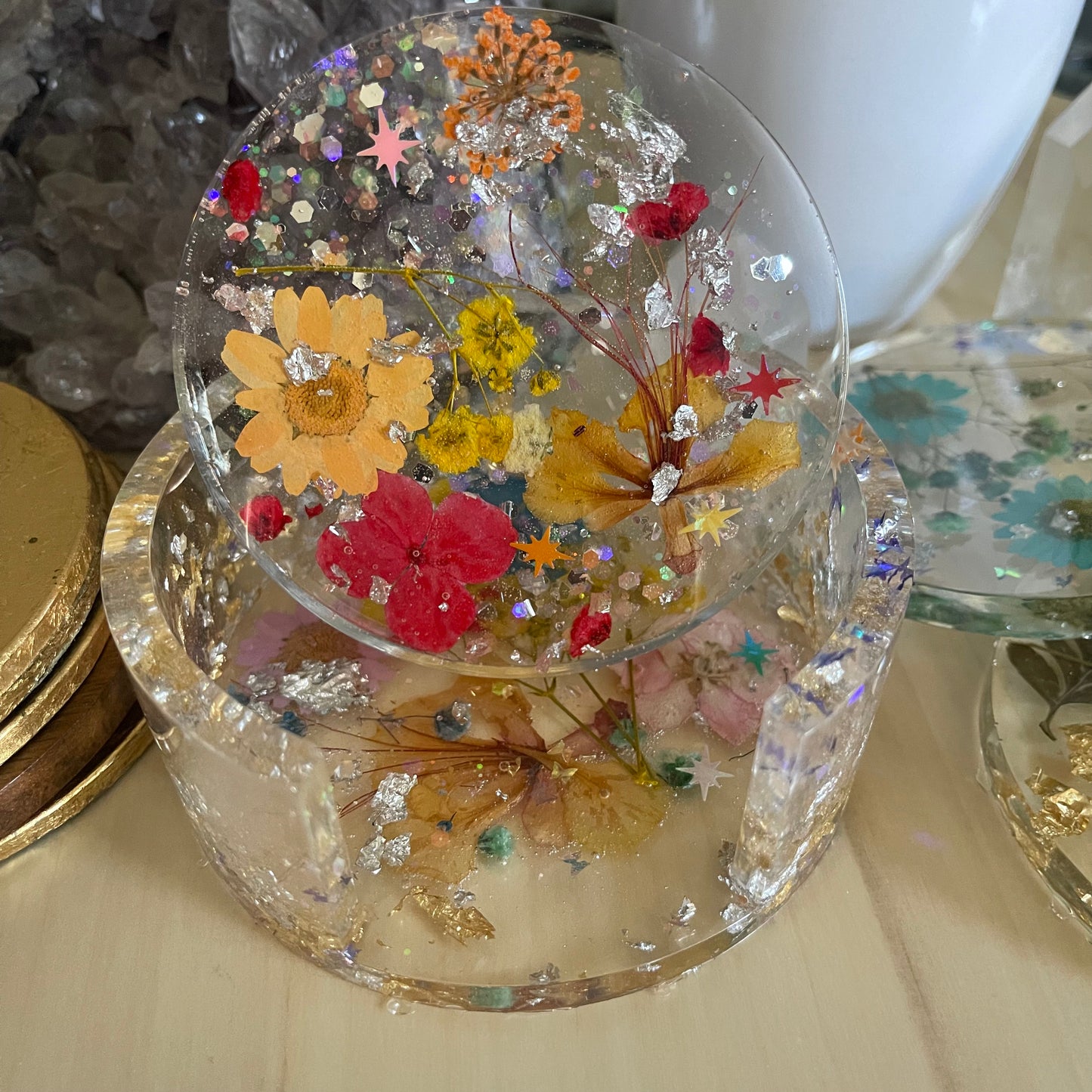 Flower Resin Coaster Class - pressed flowers- Saturday- 1/20 @ 1pm
