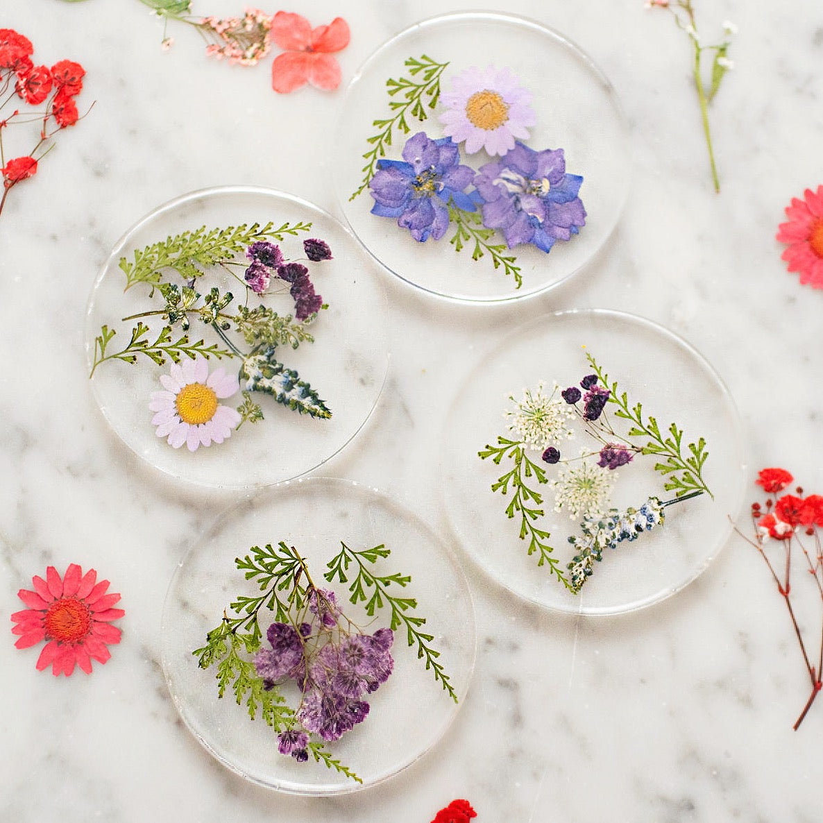 Flower Resin Coaster Class - pressed flowers- Saturday 3/02 at 1pm