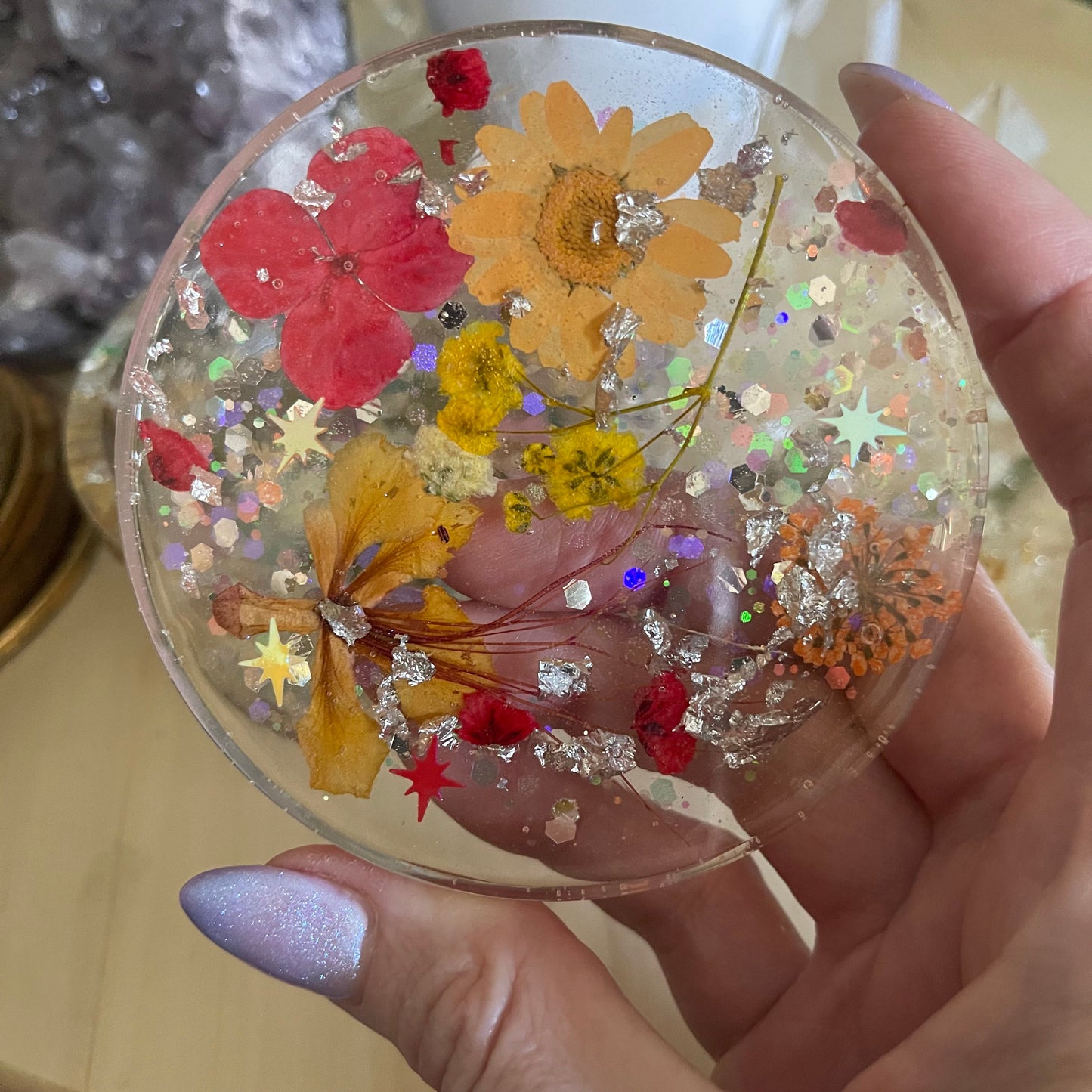 Flower Resin Coaster Class - pressed flowers- Monday - 2/05 @ 6pm