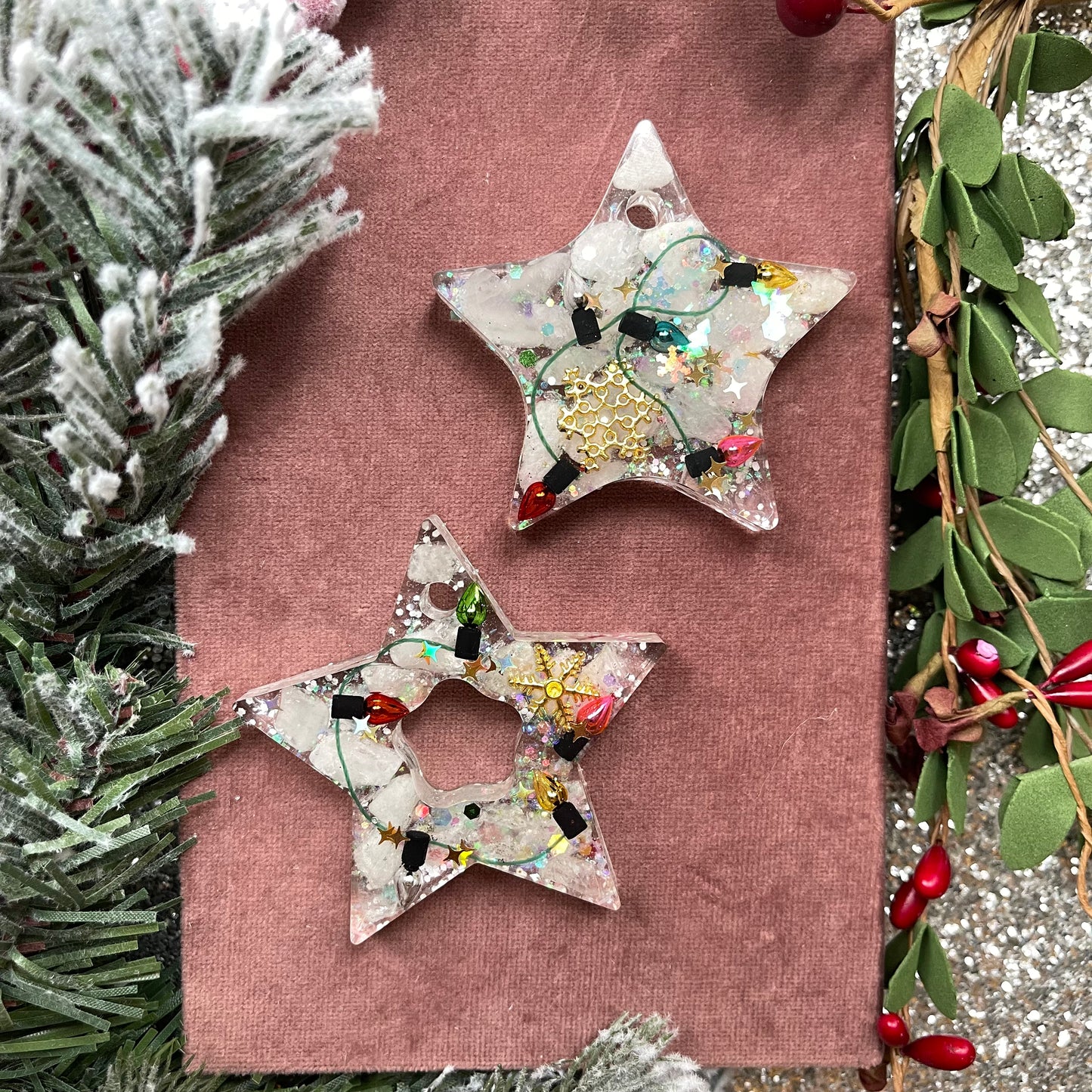 Christmas Lights Ornaments - set of 2 - Quartz