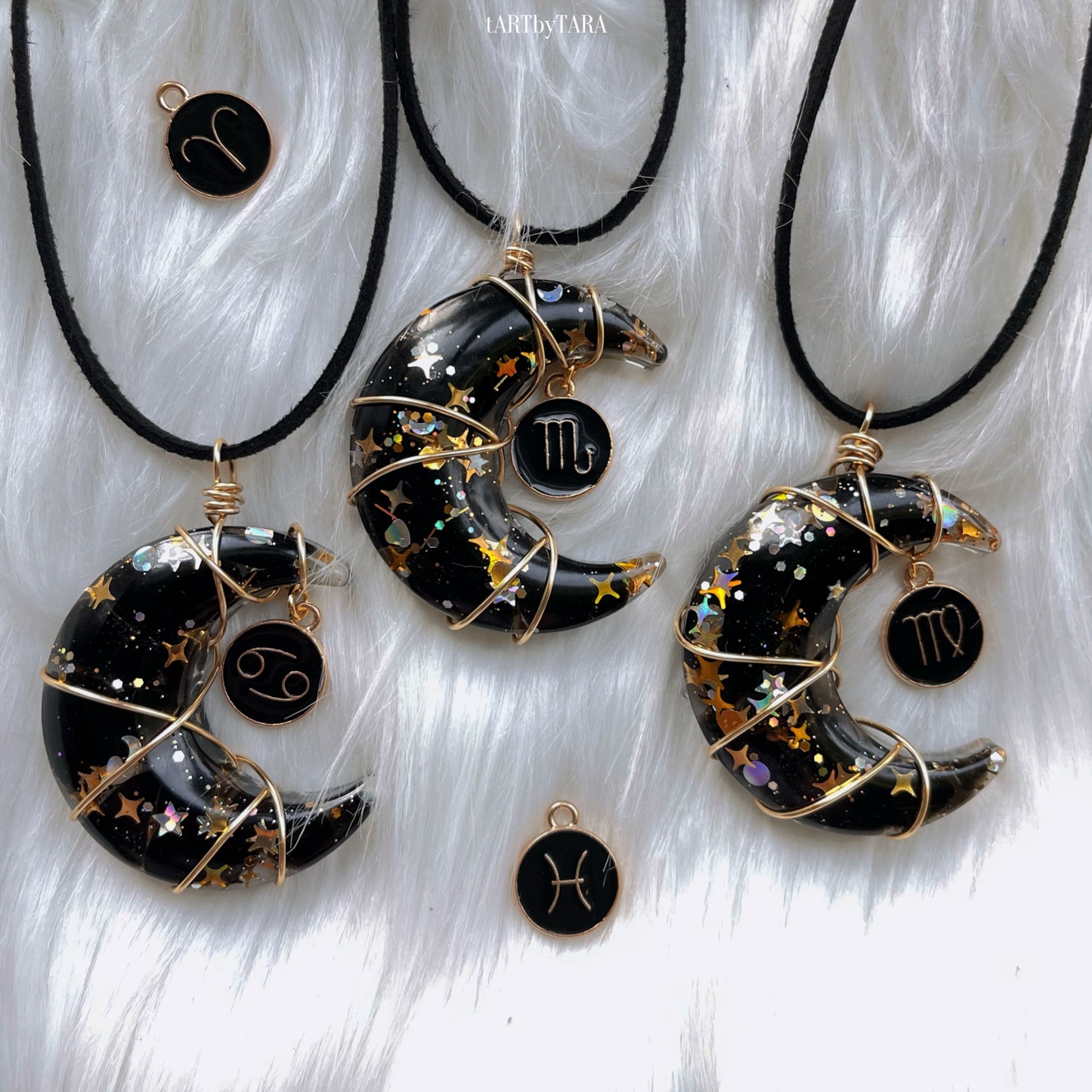 Zodiac Moon necklace- GOLD - Obsidian