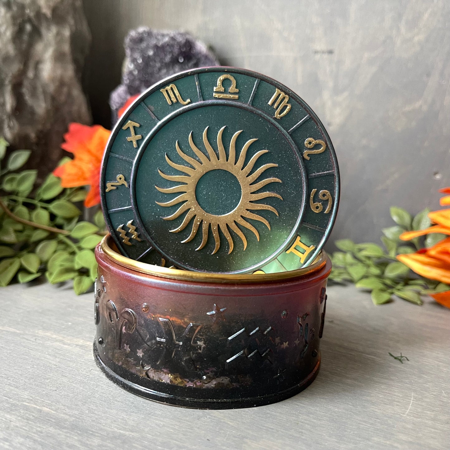 Zodiac Burner Jar- gold Cup- amethyst - each sold separately